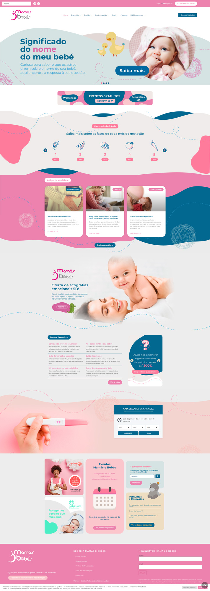 mamãs e bebés layout homepage